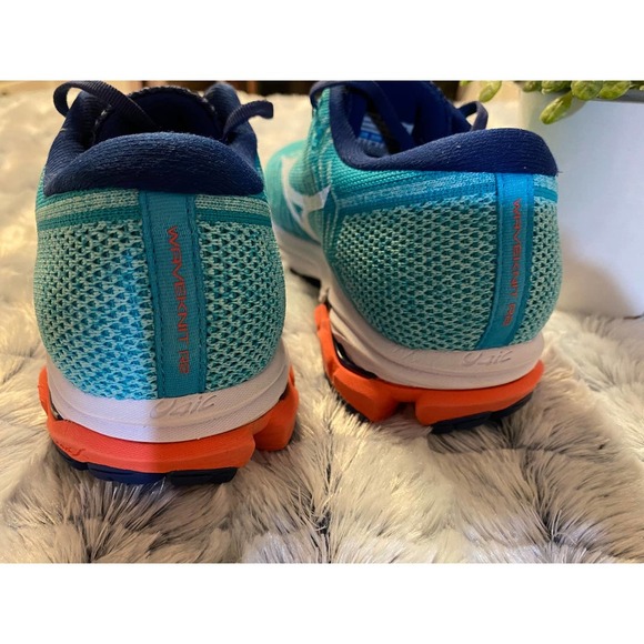 Womens Mizuno Running Shoes 7.5 WaveKnit R2 Teal Navy Orange - Picture 4 of 8